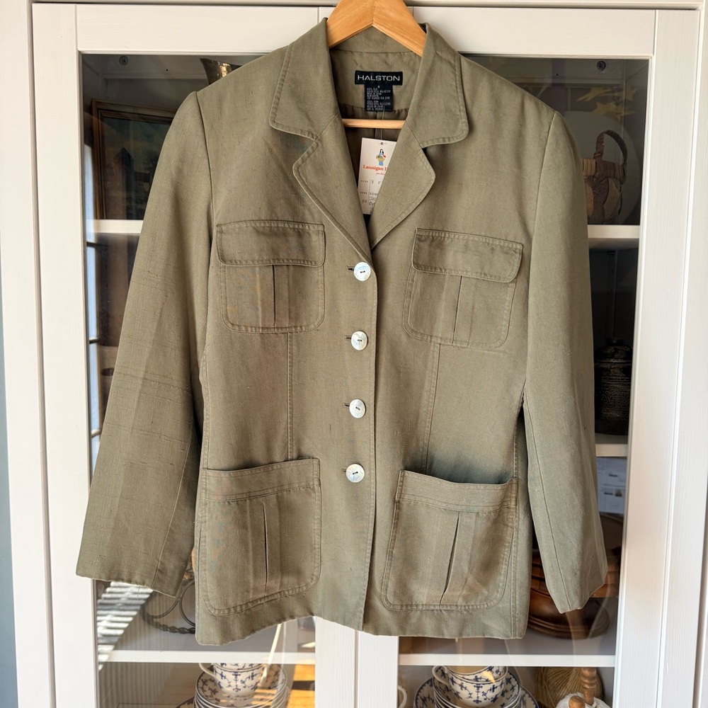 Halston Heritage Olive Silk Chore Blazer